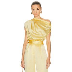 The Sei Draped Top in Butter 4 New Womens Silk Yellow Satin Blouse